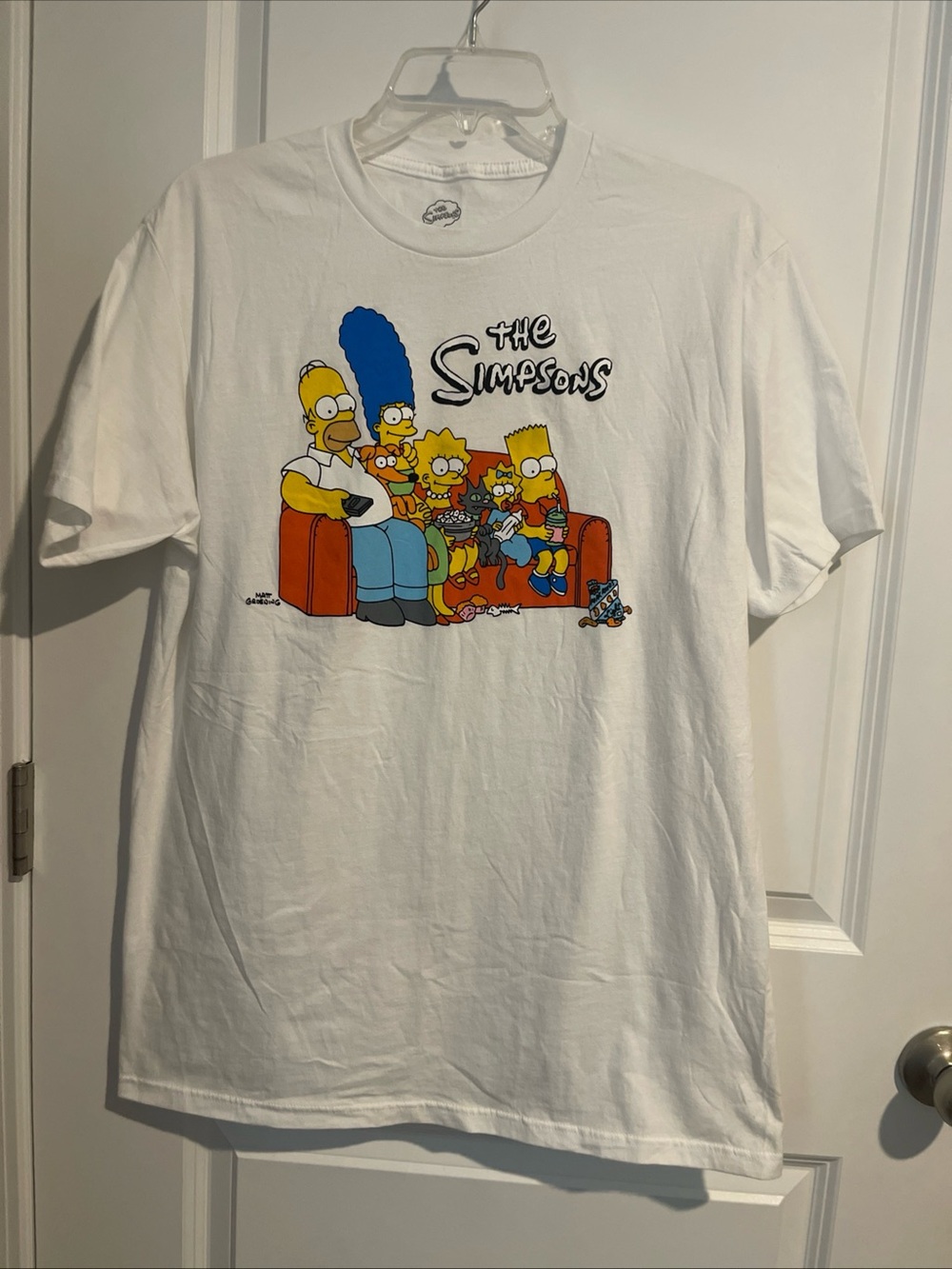 The Simpsons Family Graphic Tee - White with Yellow, Blue & Red Print Mens L